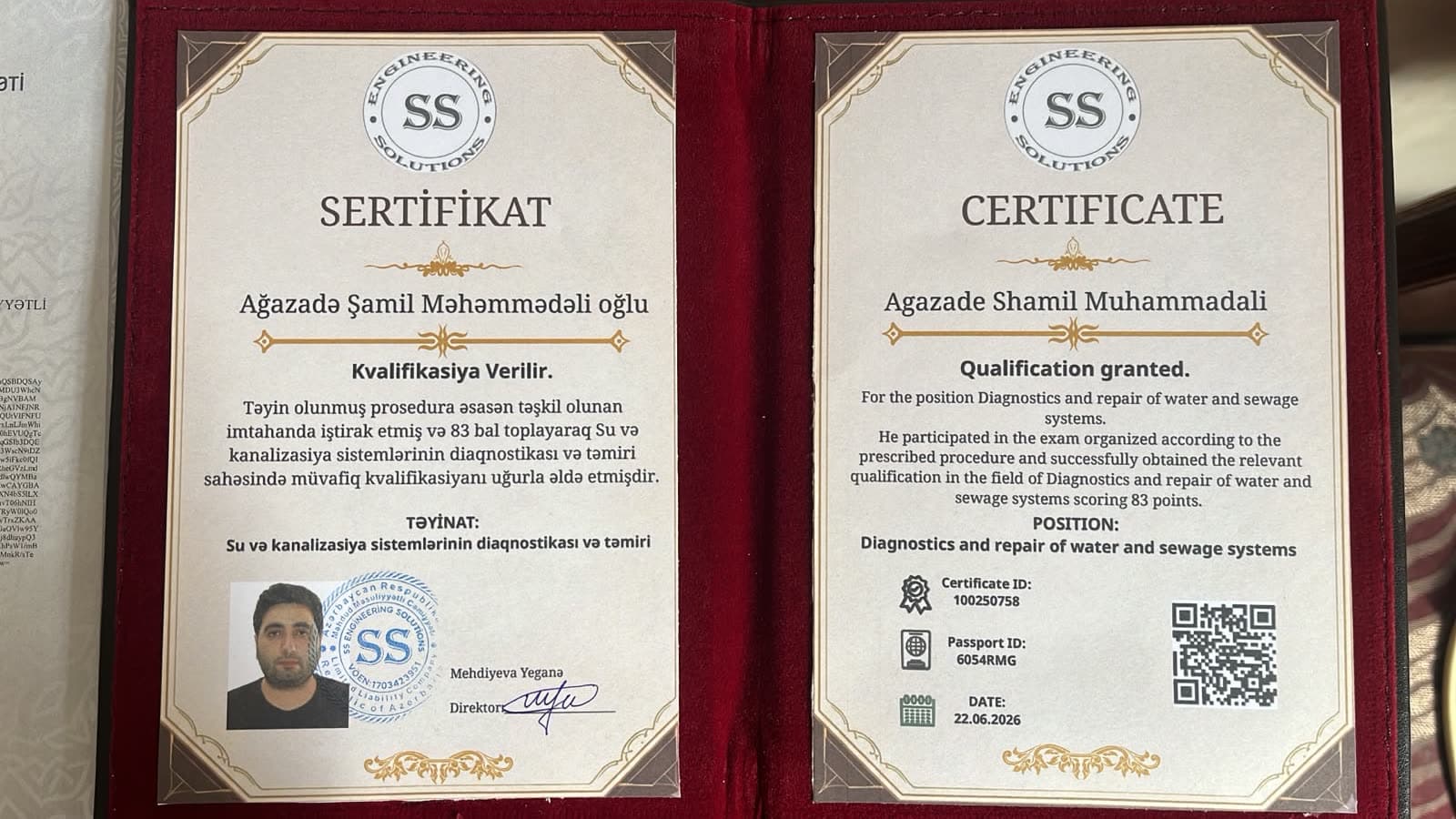 Su və kanalizasiya sistemlərinin diaqnostikası — kvalifikasiya sertifikatı